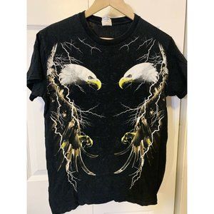 Vtg Bald Eagle Lightning Storm T‎ Shirt Distressed Gildan Tag Men’s Sz S Black